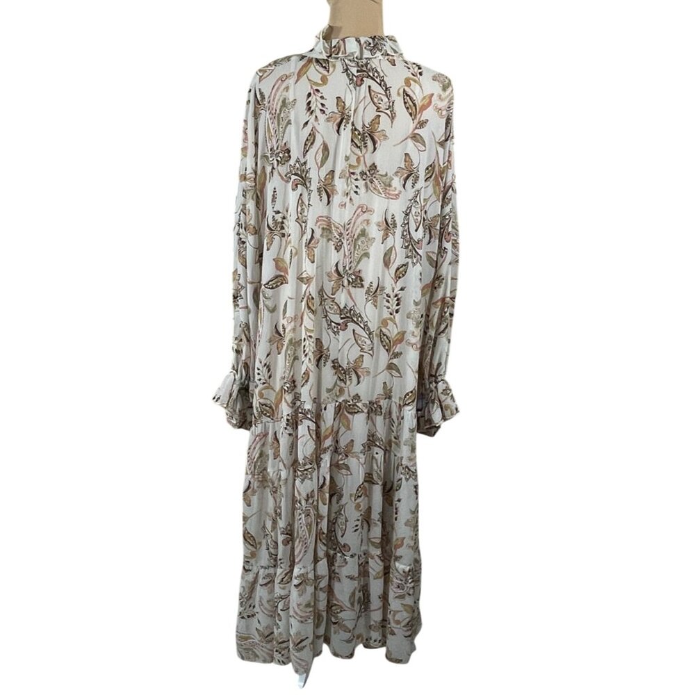 Aura Boho Maxi Dress Cream Peach Size L Large Long Sleeve Ruffle - Picture 3 of 8
